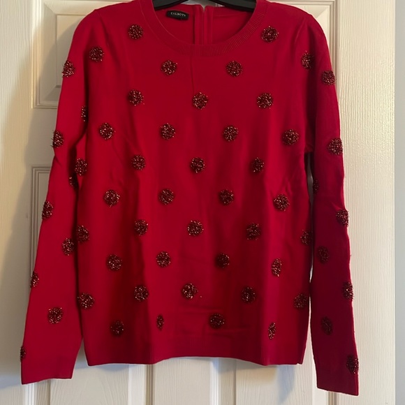 Talbots Red Holiday Sweater with Tinsel Polka Dots - Picture 2 of 2